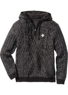 Пуловер Slim Fit с капюшоном (серый меланж) Bonprix