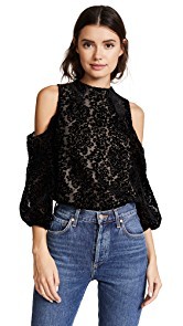 alice + olivia Hallie Cold Shoulder Velvet Blouse