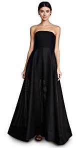 Halston Heritage Strapless Gown with Sheer Striped Skirt