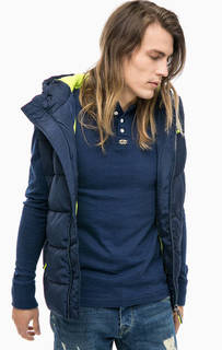 Синий дутый жилет с капюшоном Superdry
