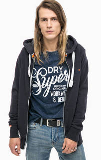 Темно-синяя хлопковая толстовка на молнии Superdry