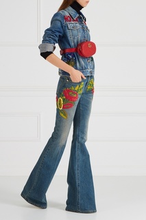 Джинсы с цветочной вышивкой Gucci