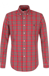 Хлопковая рубашка в клетку с воротником button down Polo Ralph Lauren