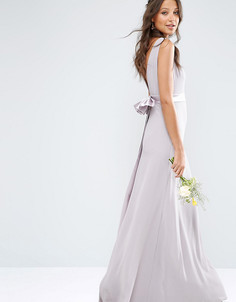 Атласное платье макси с бантом на спине TFNC Tall WEDDING - Фиолетовый
