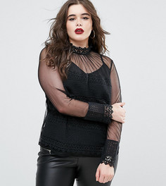 Топ с сеточкой и кружевом ASOS CURVE - Черный