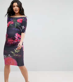 Платье с вырезом лодочкой и крупным цветочным принтом ASOS Maternity PETITE - Мульти