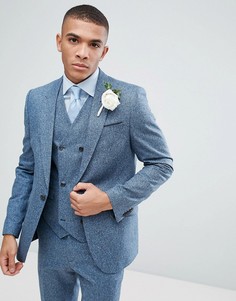 Зауженный фактурный пиджак голубого цвета из 100% шелка ASOS Wedding - Синий