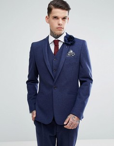 Темно-синий приталенный пиджак с добавлением шерсти ASOS Wedding - Темно-синий