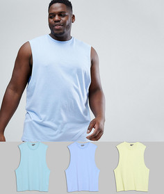 3 майки с заниженными проймами ASOS PLUS - СО СКИДКОЙ - Мульти