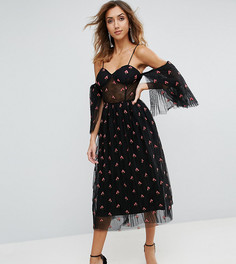 Платье миди для выпускного с вышивкой ASOS TALL - Черный