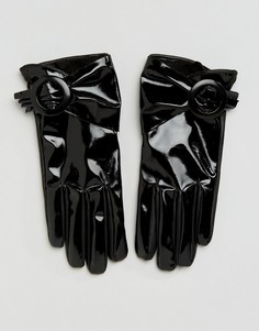 Лакированные перчатки с пряжкой для сенсорных экранов ASOS Black - Черный