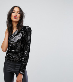 Топ на одно плечо с отделкой пайетками ASOS TALL Ultimate - Черный