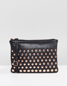 Кожаная сумка чере плечо с заклепками цвета розового золота Urbancode - Черный