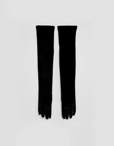 Эластичные бархатные перчатки Leg Avenue - Черный