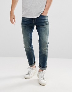 Узкие эластичные джинсы из состаренного денима Selected Homme - Синий