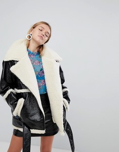 Куртка-авиатор на подкладке из искусственной цигейки Monki Premium - Черный