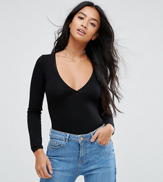 Боди с длинными рукавами и стрингами ASOS PETITE - Черный