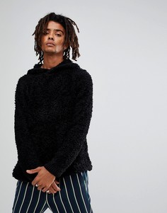 Черный фактурный худи из искусственного меха ASOS - Черный