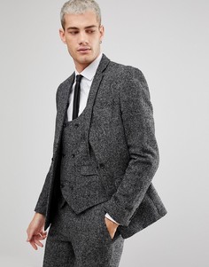 Приталенный пиджак в клетку с добавлением шерсти ASOS - Черный