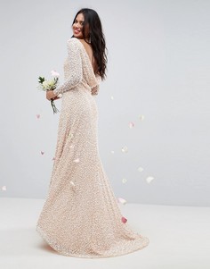 Платье макси с длинными рукавами и декоративной отделкой ASOS BRIDAL - Розовый