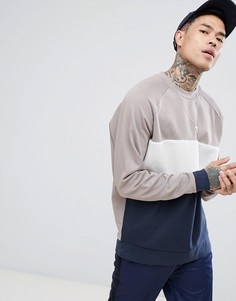 Свободный свитшот со вставкой из искусственного меха ASOS - Бежевый