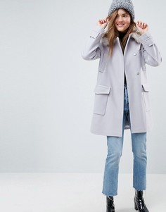 Узкое пальто с отделкой искусственным мехом ASOS - Серый