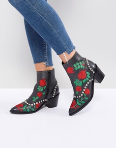 Ботильоны в стиле вестерн с вышивкой ASOS ROMANCE - Черный