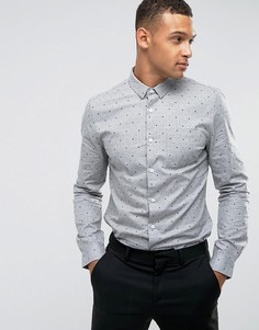 Рубашка узкого кроя в горошек Threadbare Premium - Серый