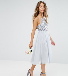Платье миди с бисерной отделкой ASOS PETITE WEDDING - Серый