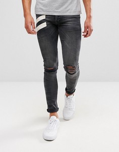 Черные винтажные джинсы скинни с белым принтом ASOS - Черный