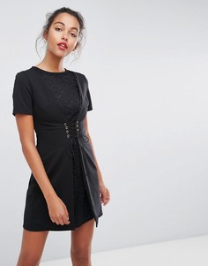 Приталенное платье мини с кружевом и корсетом ASOS - Черный
