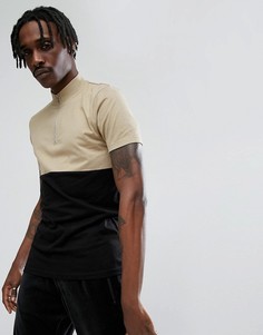 Комбинированная обтягивающая футболка с высоким воротником и короткой молнией ASOS - Мульти