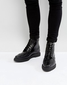Черные кожаные ботинки броги с толстой подошвой ASOS - Черный