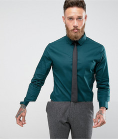 Синевато-зеленая приталенная рубашка с черным галстуком ASOS - СКИДКА - Зеленый