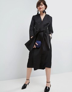 Атласное платье-кимоно миди ASOS WHITE - Черный