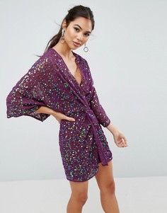 Платье-кимоно мини с пайетками ASOS - Фиолетовый
