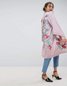 Легкое пальто-кимоно с вышивкой ASOS Premium - Фиолетовый