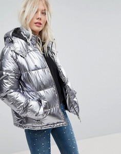 Дутая куртка металлик Miss Selfridge - Серебряный