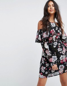 Платье с открытыми плечами и цветочным принтом Boohoo - Черный