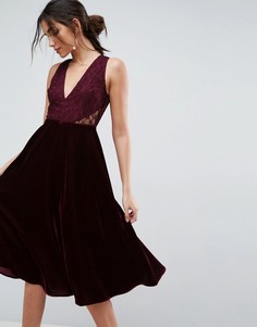 Платье миди с кружевной вставкой ASOS - Красный