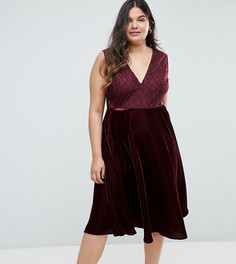 Бархатное платье миди с кружевной вставкой ASOS CURVE - Красный
