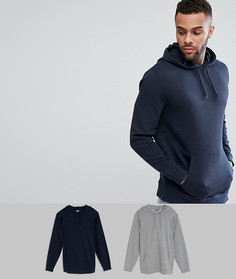 Набор из 2 худи удлиненного кроя (серый меланж/темно-синий) ASOS - Мульти