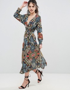 Платье миди с запахом и цветочным принтом Uttam Boutique - Темно-синий
