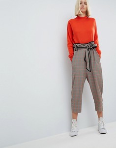 Брюки заниженного кроя в клетку ASOS WHITE - Оранжевый