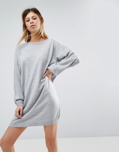 Трикотажное платье оверсайз с круглым вырезом ASOS - Серый