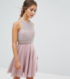 Короткое приталенное платье с укороченным топом и отделкой ASOS PETITE - Розовый