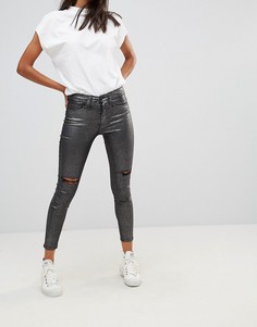 Серебристые укороченные джинсы скинни с эффектом металлик Waven - Серебряный