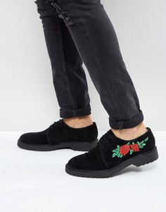 Черные замшевые дерби на шнуровке с цветочной вышивкой ASOS - Черный