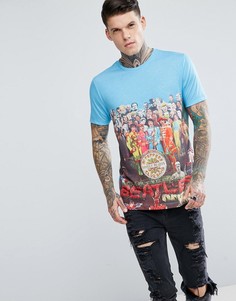 Голубая футболка Pretty Green x The Beatles Lonely Hearts Club - Синий