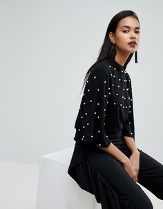 Топ с отделкой искусственным жемчугом River Island - Черный